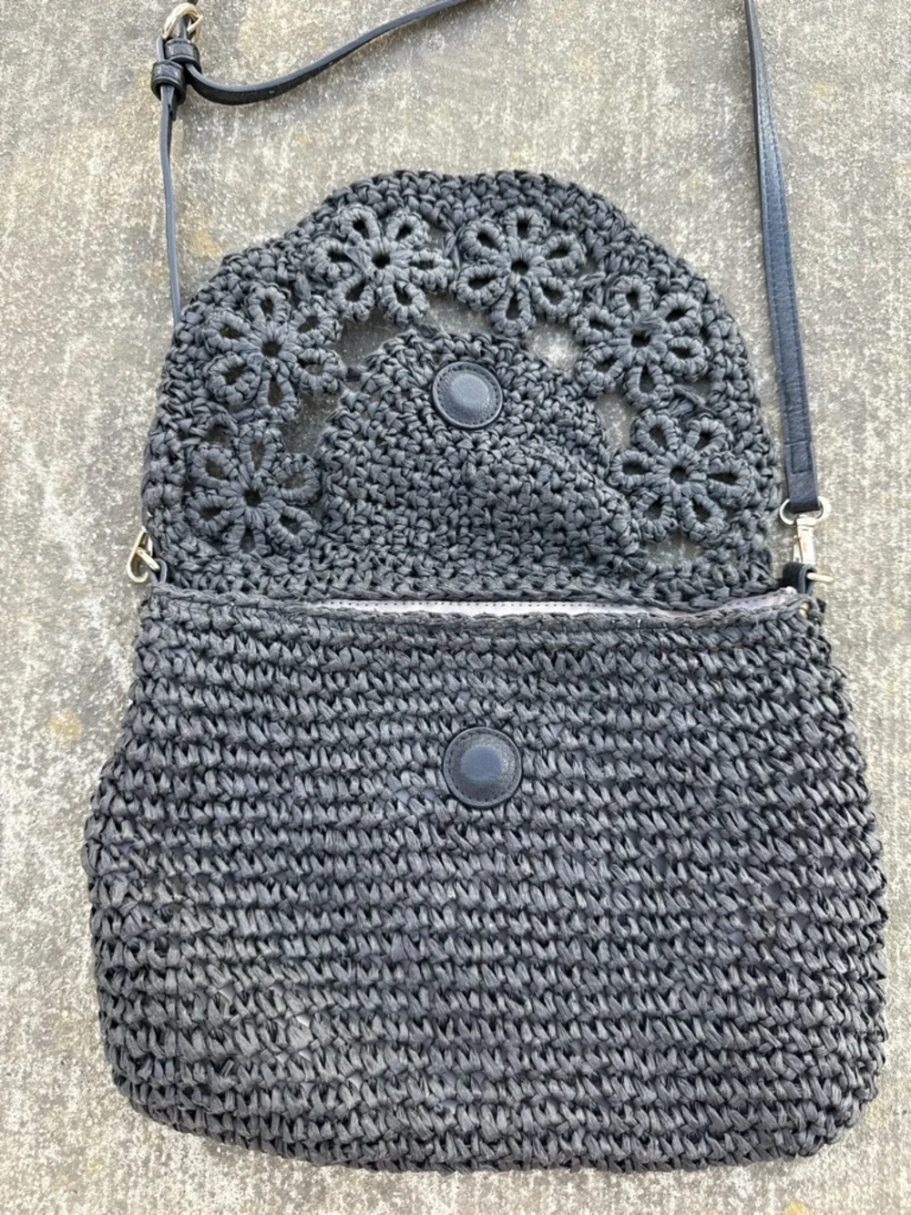 Woven Crochet Crossbody Bag in Navy